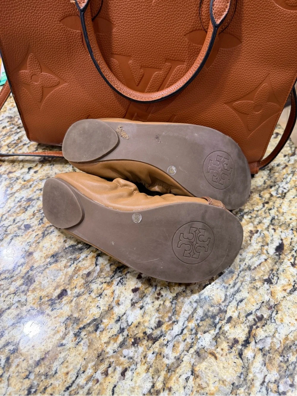 Tory Burch Royal Tan Ambrose Leather Ballet Flats 10.5 Everyday Minimalist Chic - Picture 5 of 5